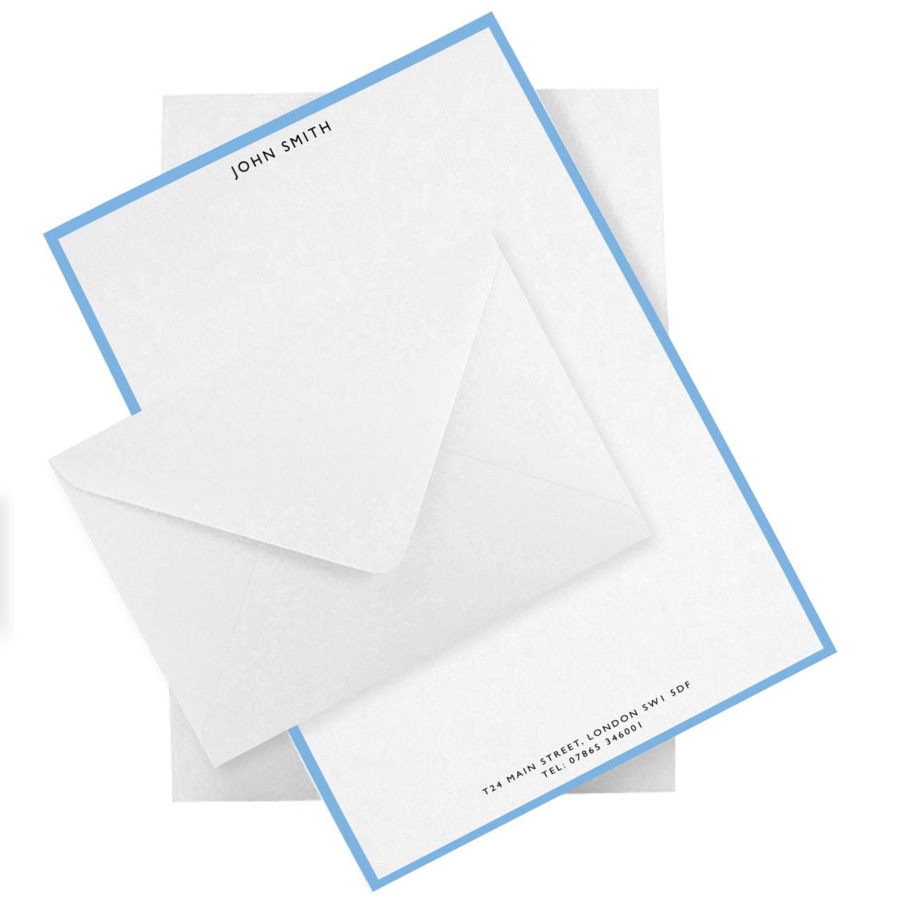 Personalised Green, Pink or Blue Border Stationery Set: A5 Luxury Letter Writing Paper