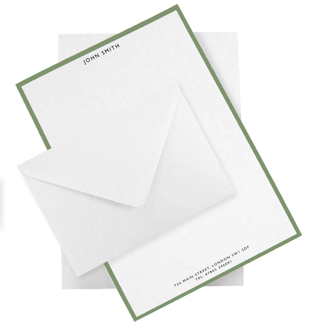 Personalised Green, Pink or Blue Border Stationery Set: A5 Luxury Letter Writing Paper