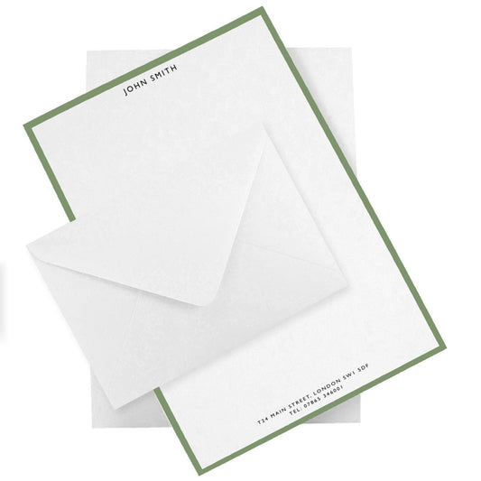 Personalised Green, Pink or Blue Border Stationery Set: A5 Luxury Letter Writing Paper