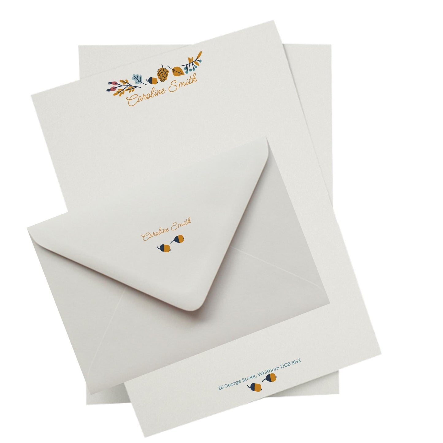 Autumn leaves and berries - Personalised Stationery Set: Thick Luxury 140gsm A5 Notepaper & matching printed envelopes. Letter writing gift