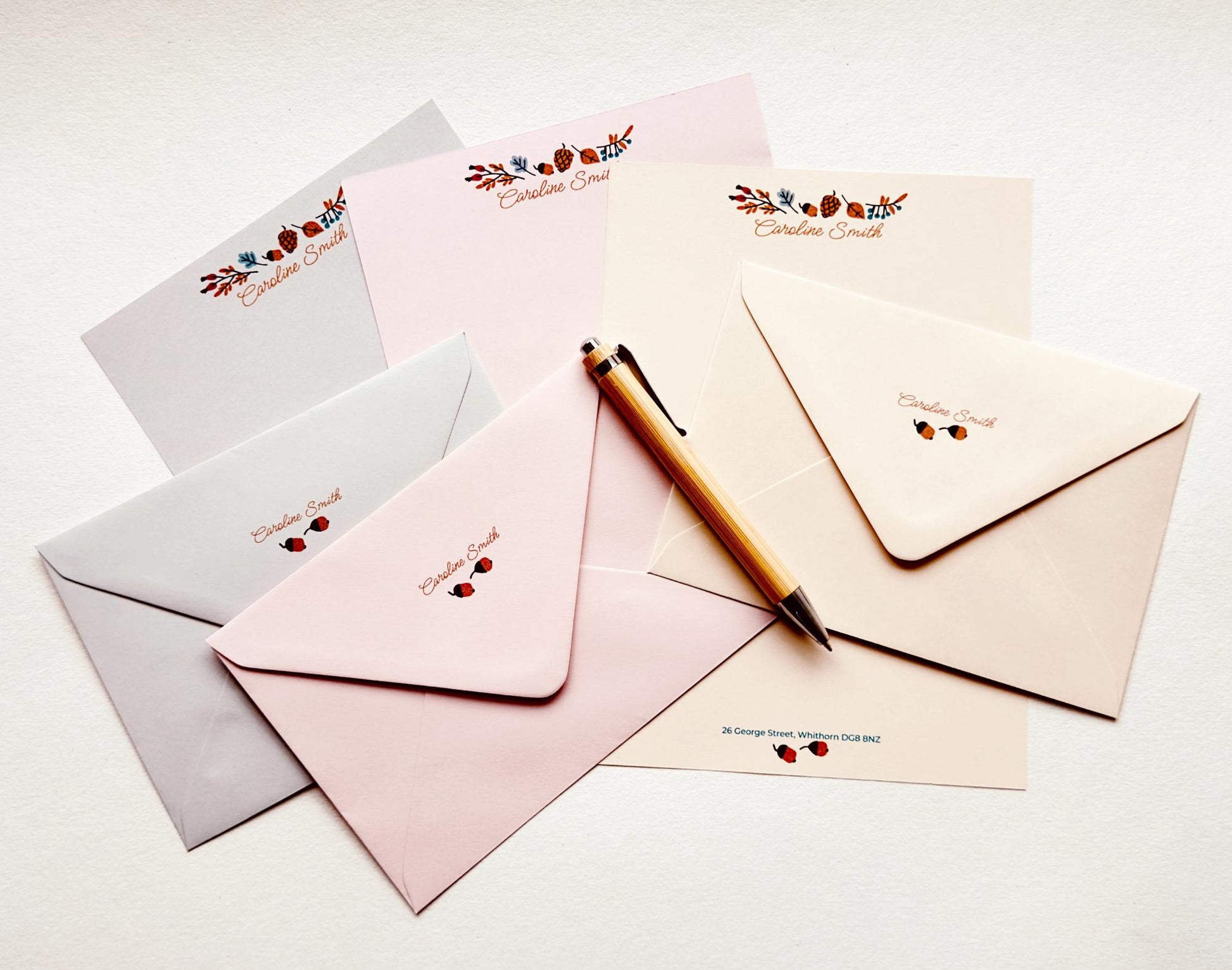 Autumn leaves and berries - Personalised Stationery Set: Thick Luxury 140gsm A5 Notepaper & matching printed envelopes. Letter writing gift