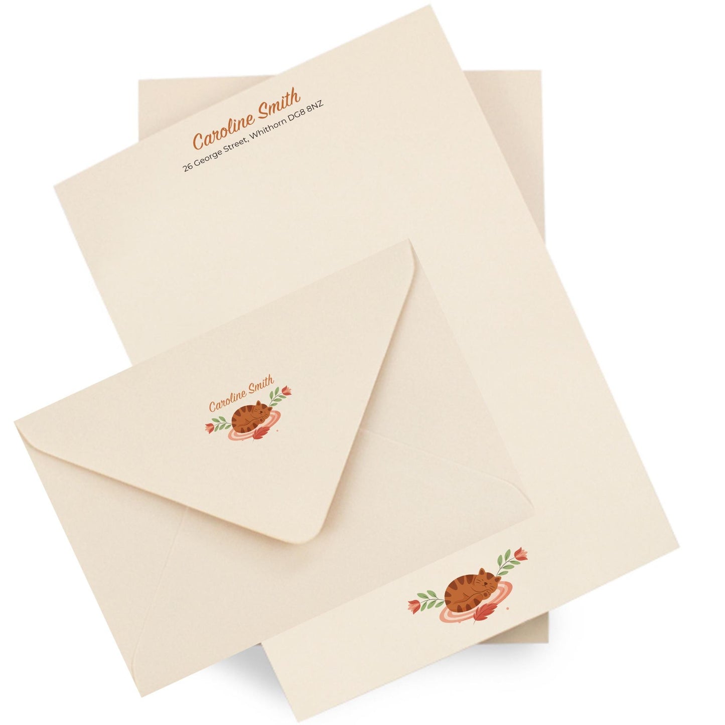 Cat Lovers Personalised Notepaper & Envelopes - Stationery Set: Thick Luxury 140gsm A5 paper with matching printed envelopes.