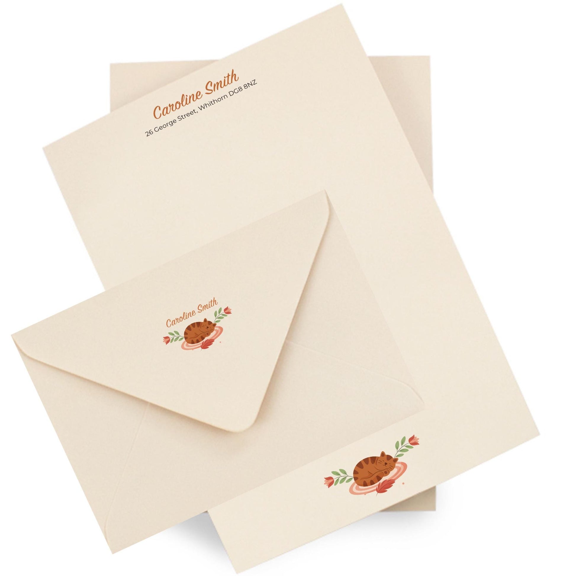 Cat Lovers Personalised Notepaper & Envelopes - Stationery Set: Thick Luxury 140gsm A5 paper with matching printed envelopes.