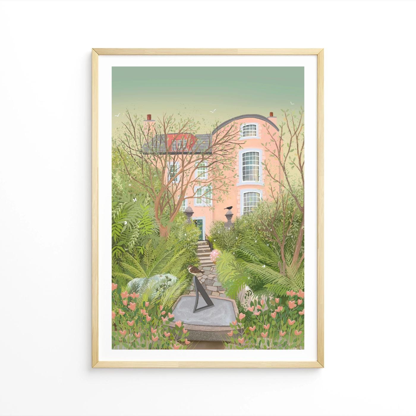 Summer Garden Art Print - Broughton House Gardens, Kircudbright - Romanticised View Of The Gardens - Modern Travel Poster