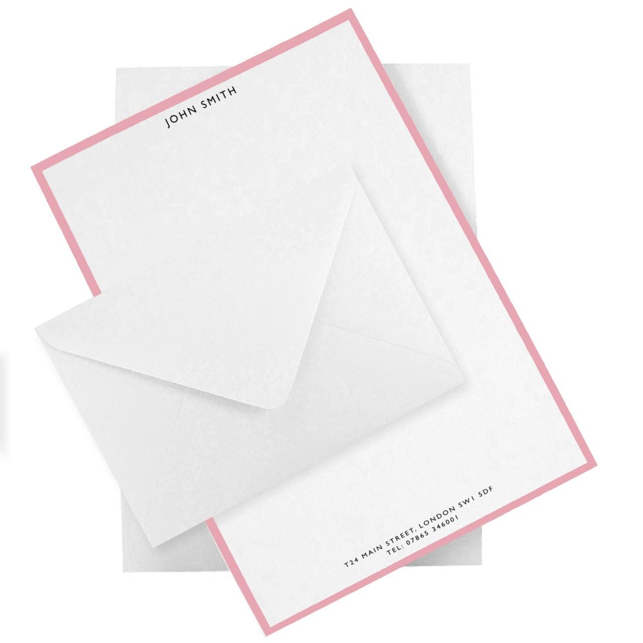 Personalised Green, Pink or Blue Border Stationery Set: A5 Luxury Letter Writing Paper