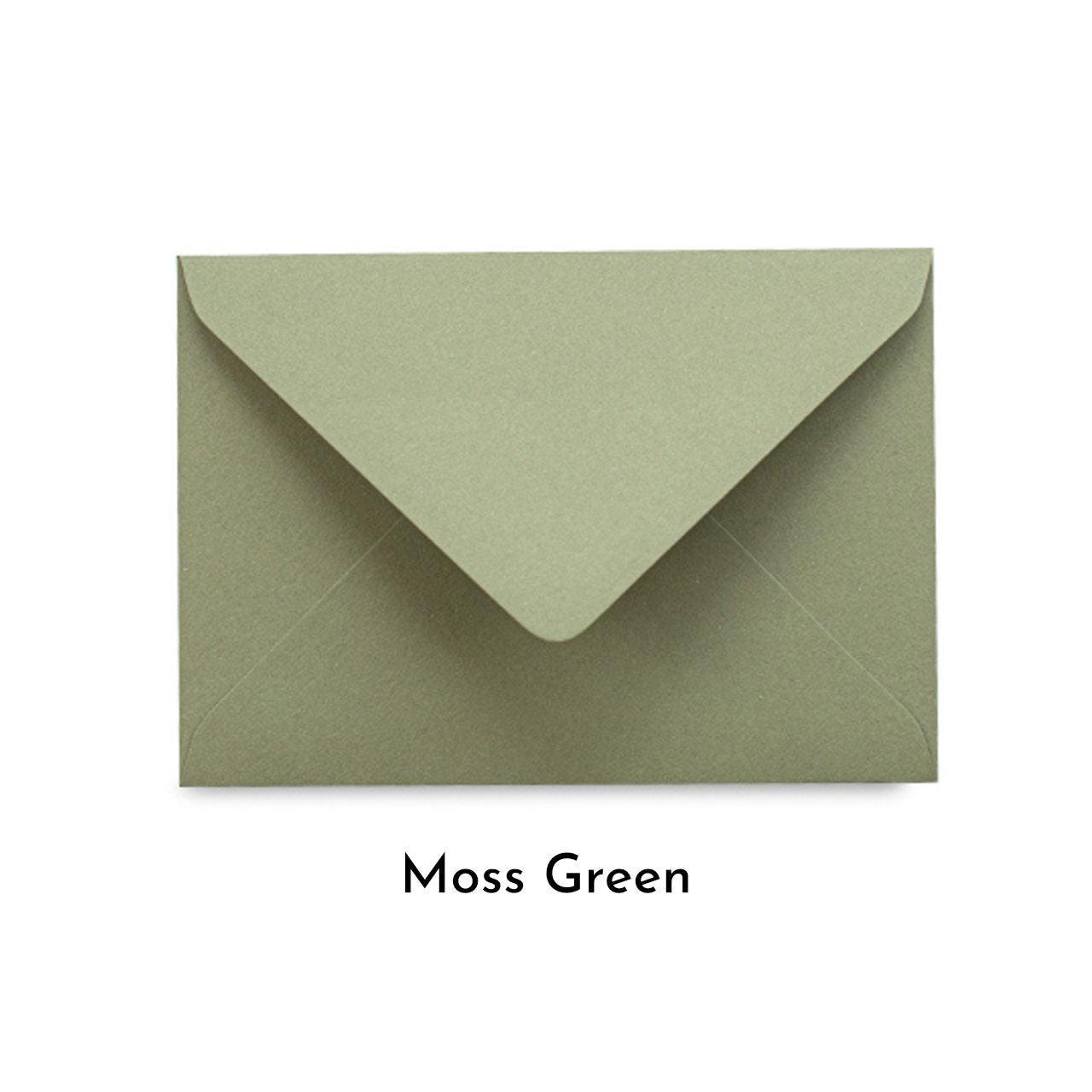 Personalised Simple Text Stationery Set. Thick A5 Writing paper and matching plain envelopes. Moss green or Dusky Blue paper.