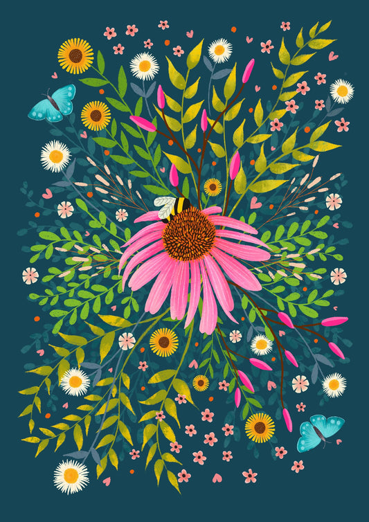 Wildflower Bouquet Wall Art: bright and colourful floral original artwork