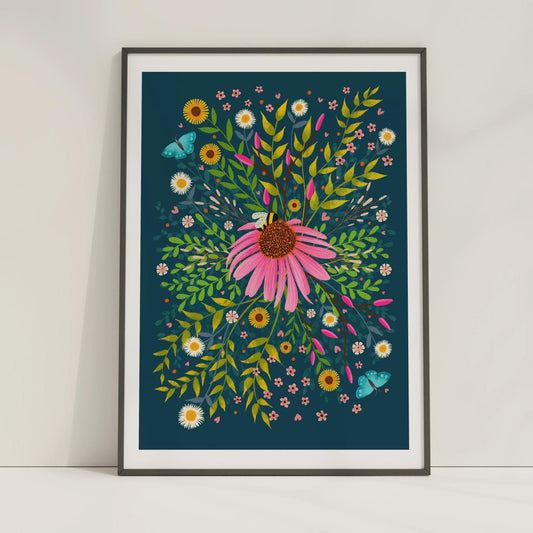 Wildflower Bouquet Wall Art: bright and colourful floral original artwork