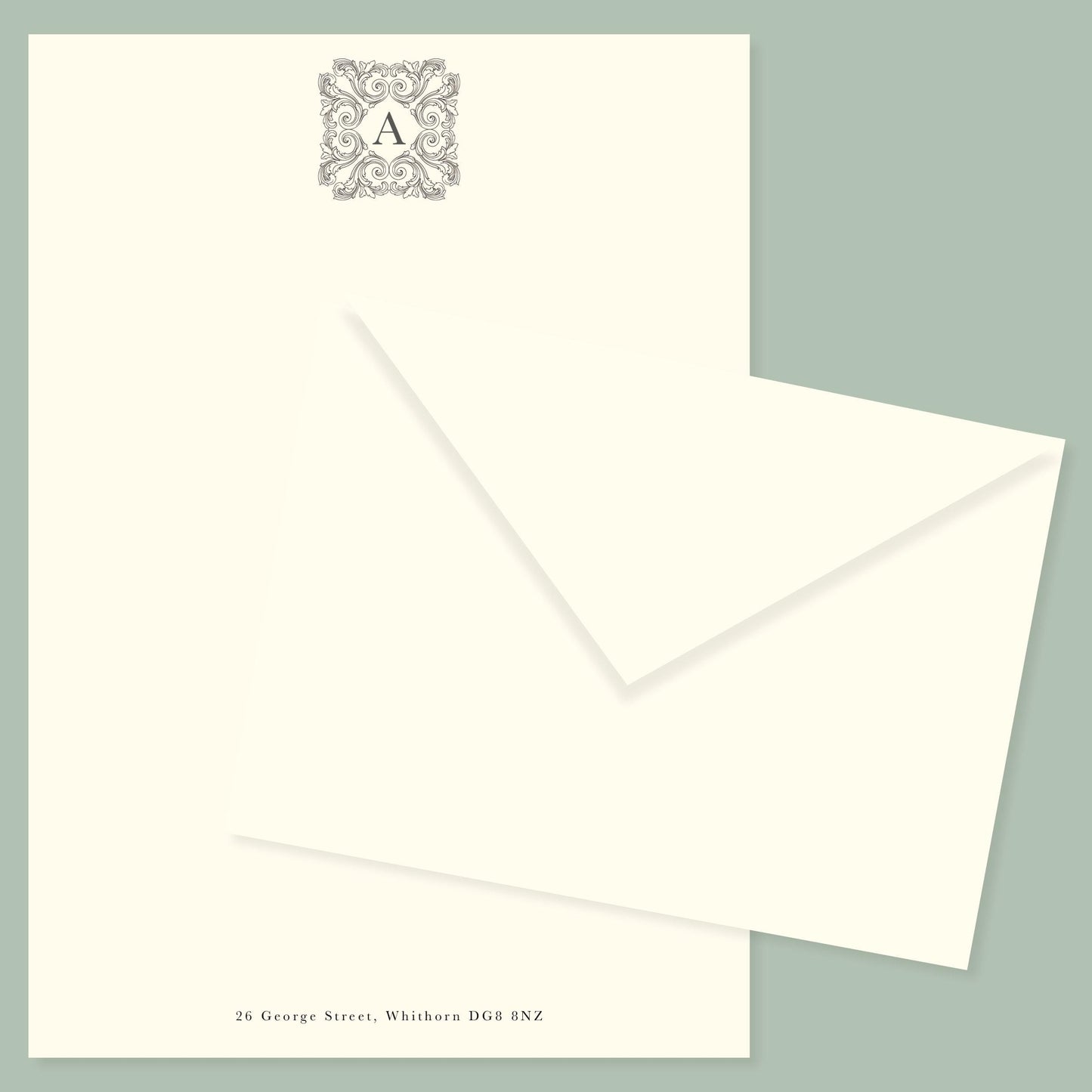 Luxury Acanthus Monogrammed Personalised Stationery. Letter writing paper and envelopes. Vintage Style Notepaper and Envelopes.