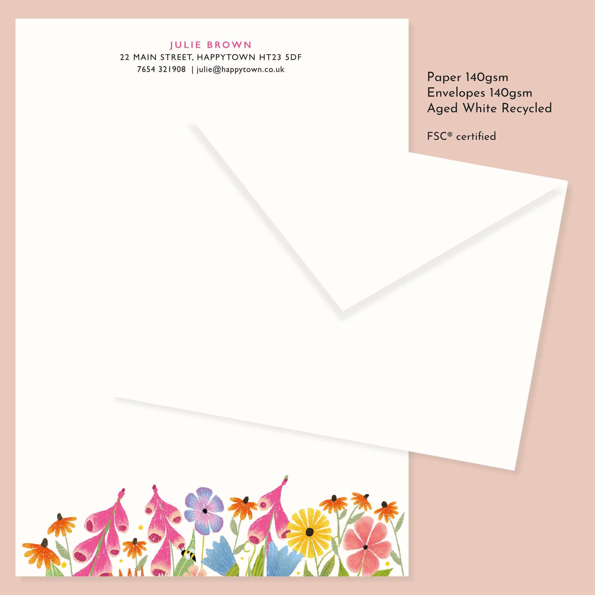 Personalised Floral Watercolours Stationery Set: A5 Writing Paper, Luxury Vintage Style Notepaper
