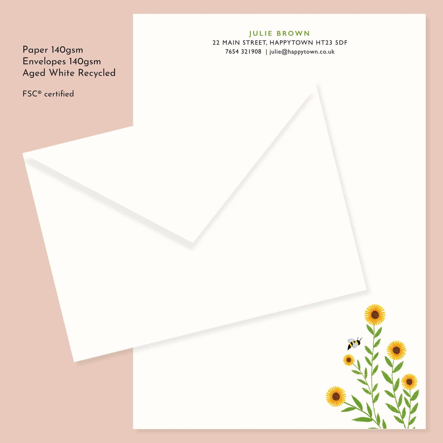 Personalised Sunflowers Stationery Set: A5 Writing Paper, Luxury Vintage Style Notepaper