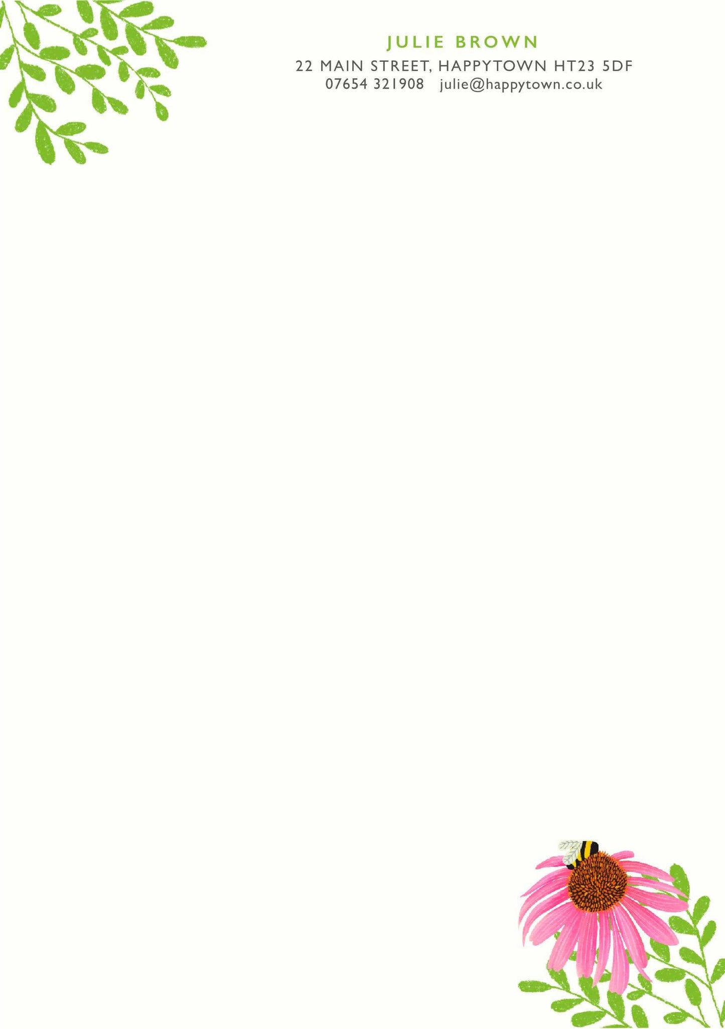 Personalised Flowers and Bee Stationery Set: A5 Writing Paper, Luxury Vintage Style Notepaper