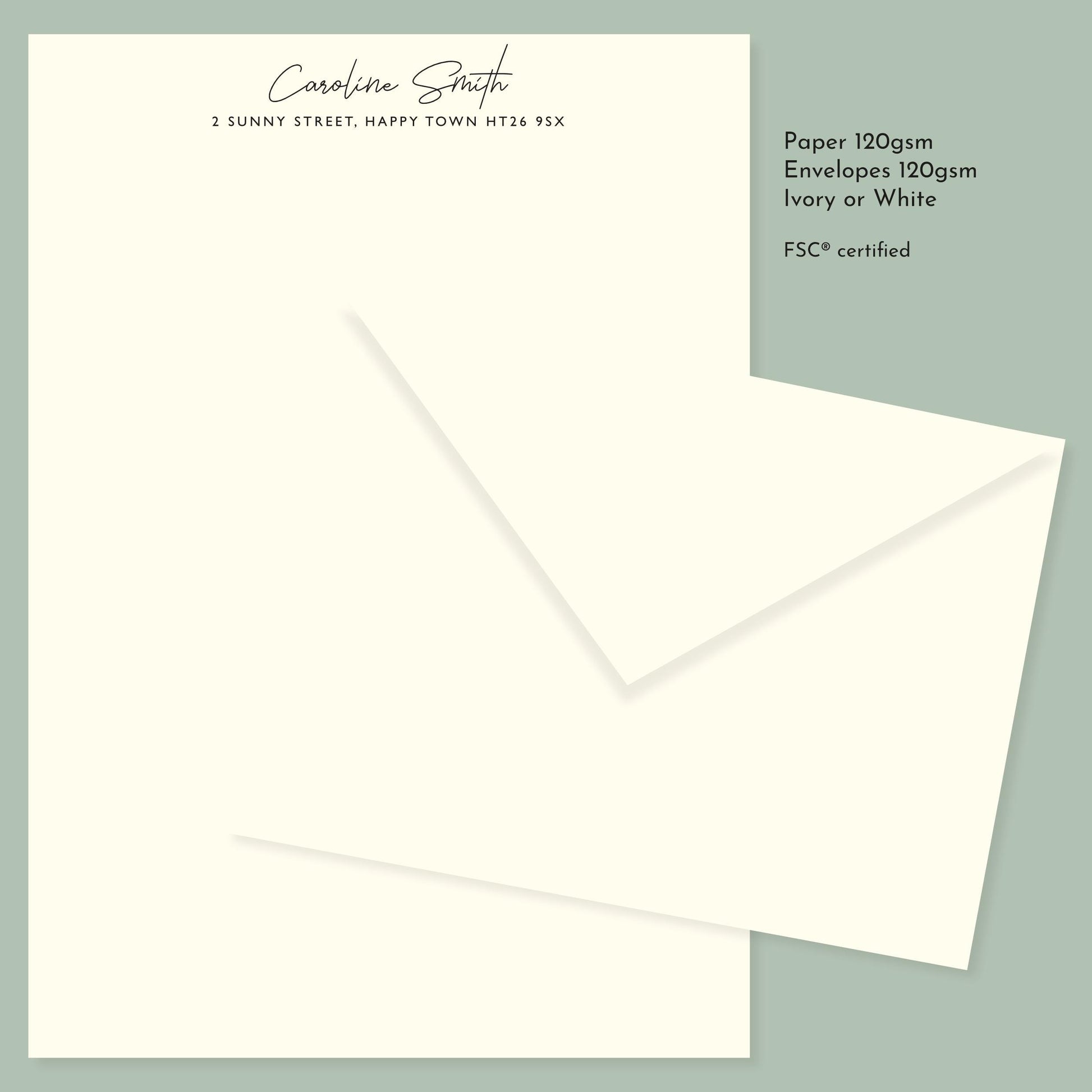 Personalised Stationery with Signature design. A5 Writing paper and matching envelopes. Vintage Style Notepaper and Envelopes. Gift for her.