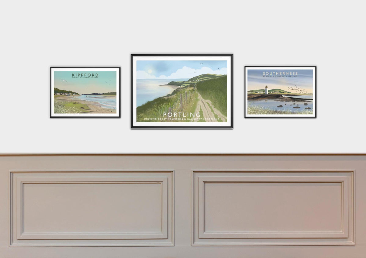 Mull of Galloway Scottish Travel Poster, Lighthouse and Puffins