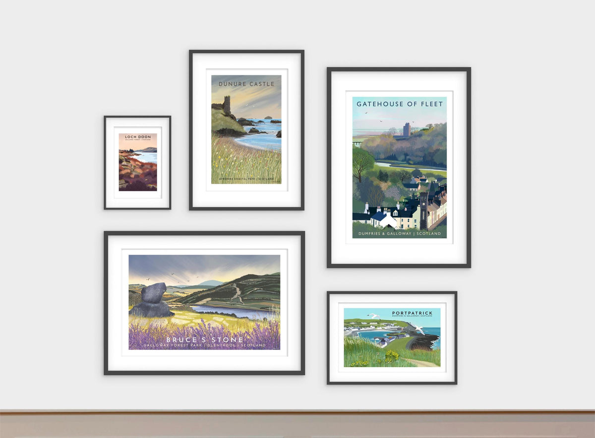 Mull of Galloway Scottish Travel Poster, Lighthouse and Puffins