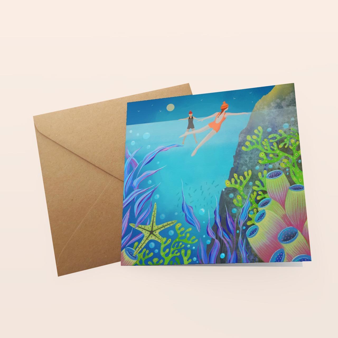 Wild Swimming Greetings Card from Original Art by Caroline Smith.