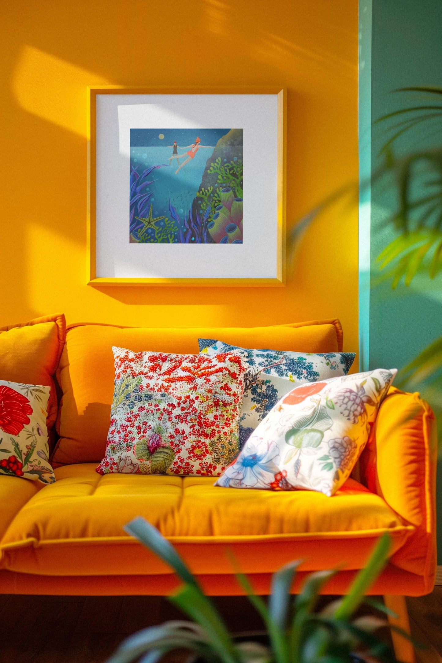 Wild Swimming Wall Art - Bobbing About. Swimmers in the sea. Underwater art. Signed Giclee Print.