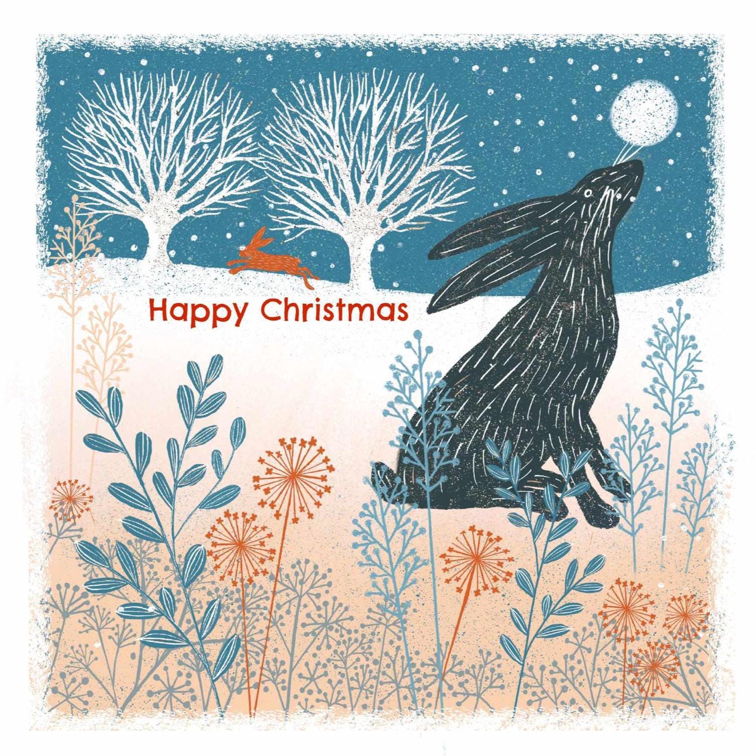 Winter Hare - Screen Print Christmas Card, Linocut Card. Can be personalised.