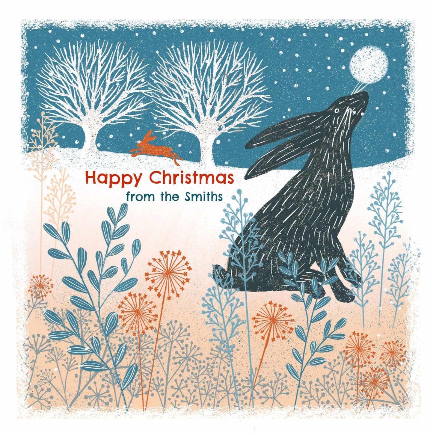 Winter Hare - Screen Print Christmas Card, Linocut Card. Can be personalised.