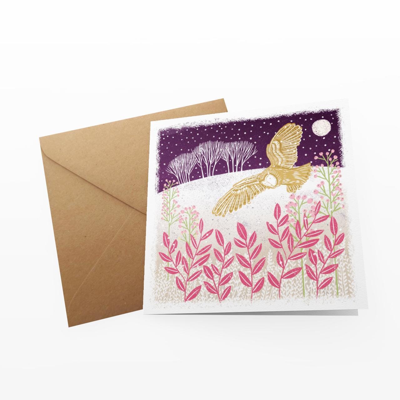 Snowy Owl - Screen Print Style Christmas Card, Linocut Card. Can be personalised.