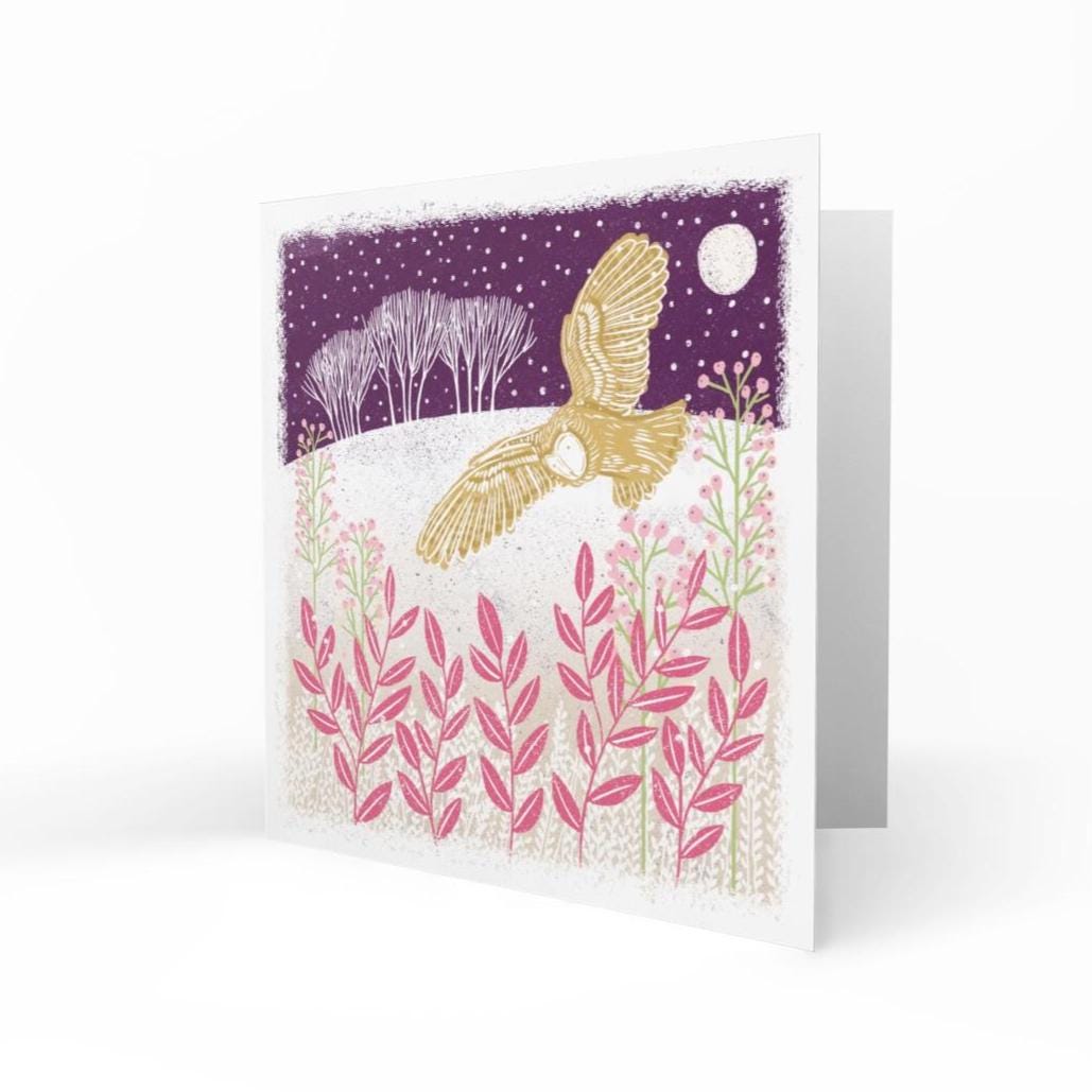 Snowy Owl - Screen Print Style Christmas Card, Linocut Card. Can be personalised.