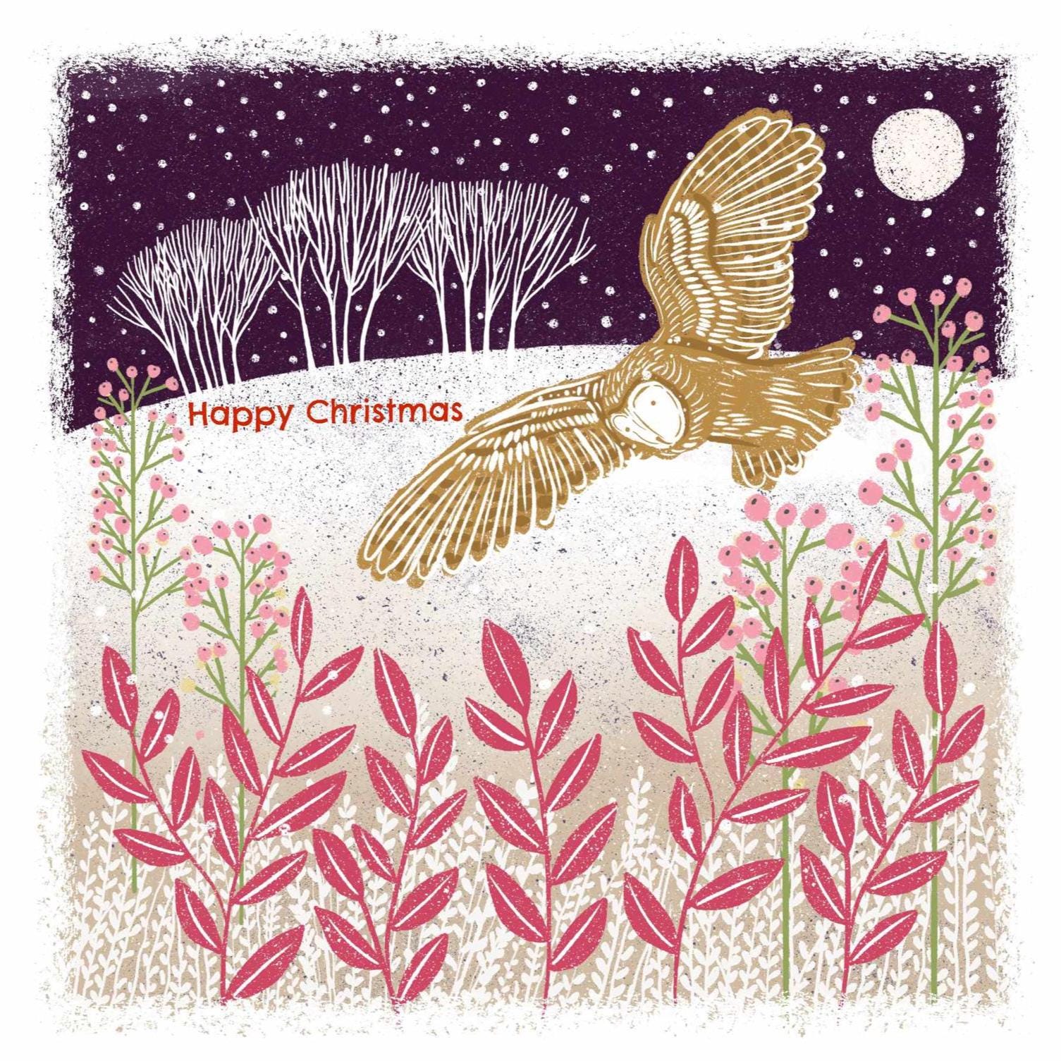 Snowy Owl - Screen Print Style Christmas Card, Linocut Card. Can be personalised.