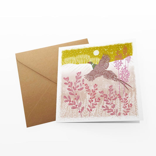 Golden Pheasant - Screen Print Style Christmas Card, Linocut Card. Can be personalised.