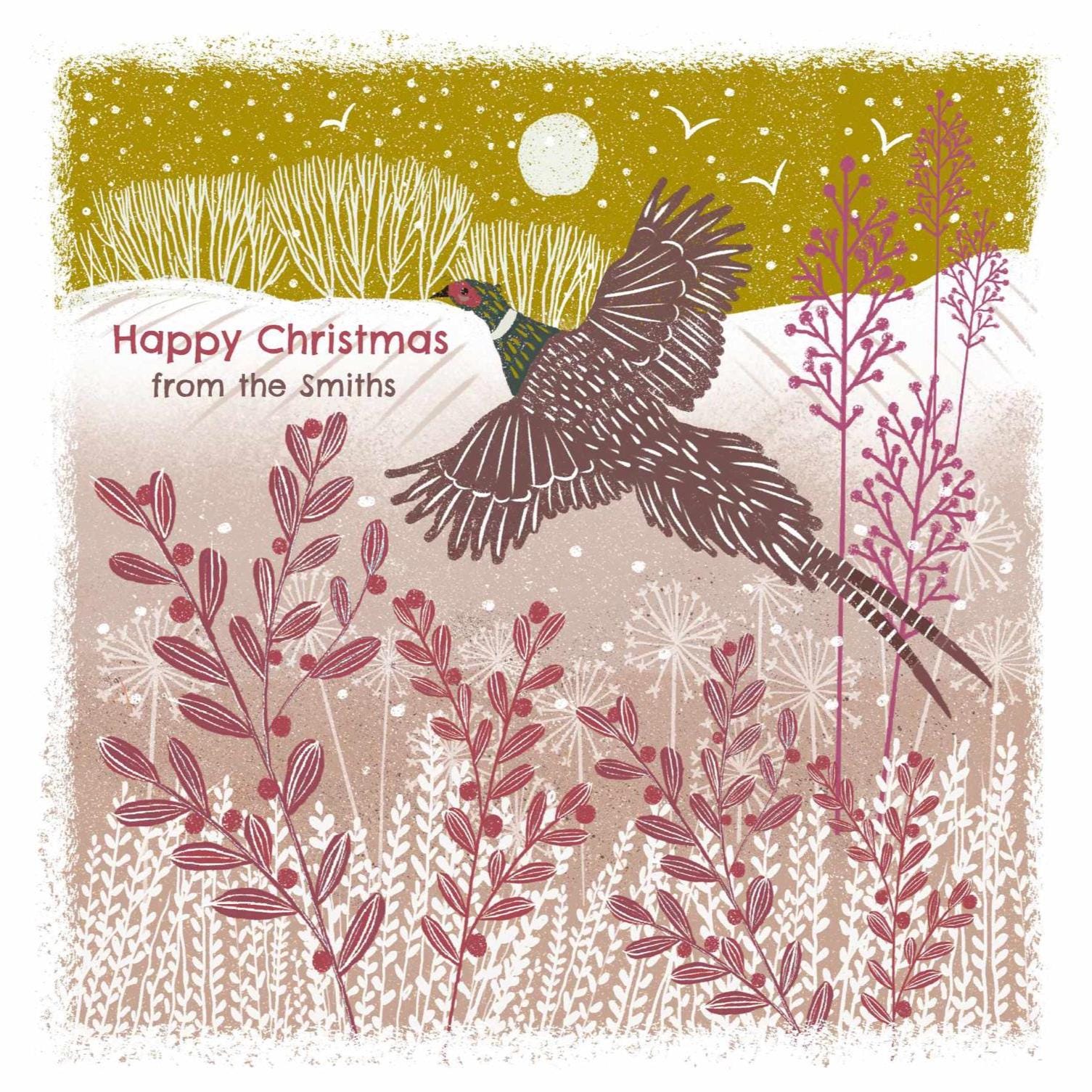 Golden Pheasant - Screen Print Style Christmas Card, Linocut Card. Can be personalised.