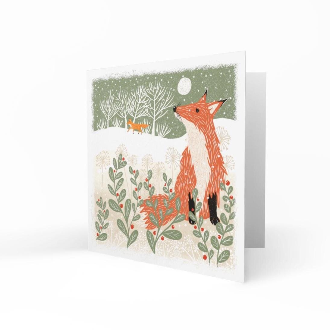Winter Fox - Screen Print Christmas Card, Linocut Card. Can be personalised.