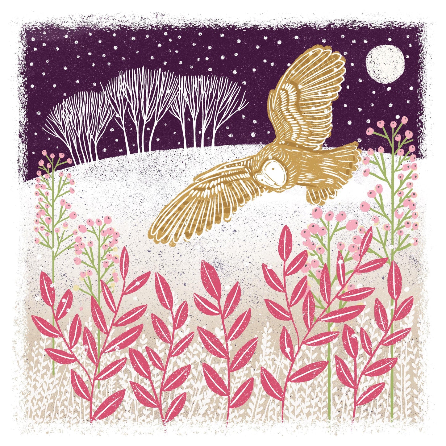Snowy Owl - Screen Print Style Christmas Card, Linocut Card. Can be personalised.