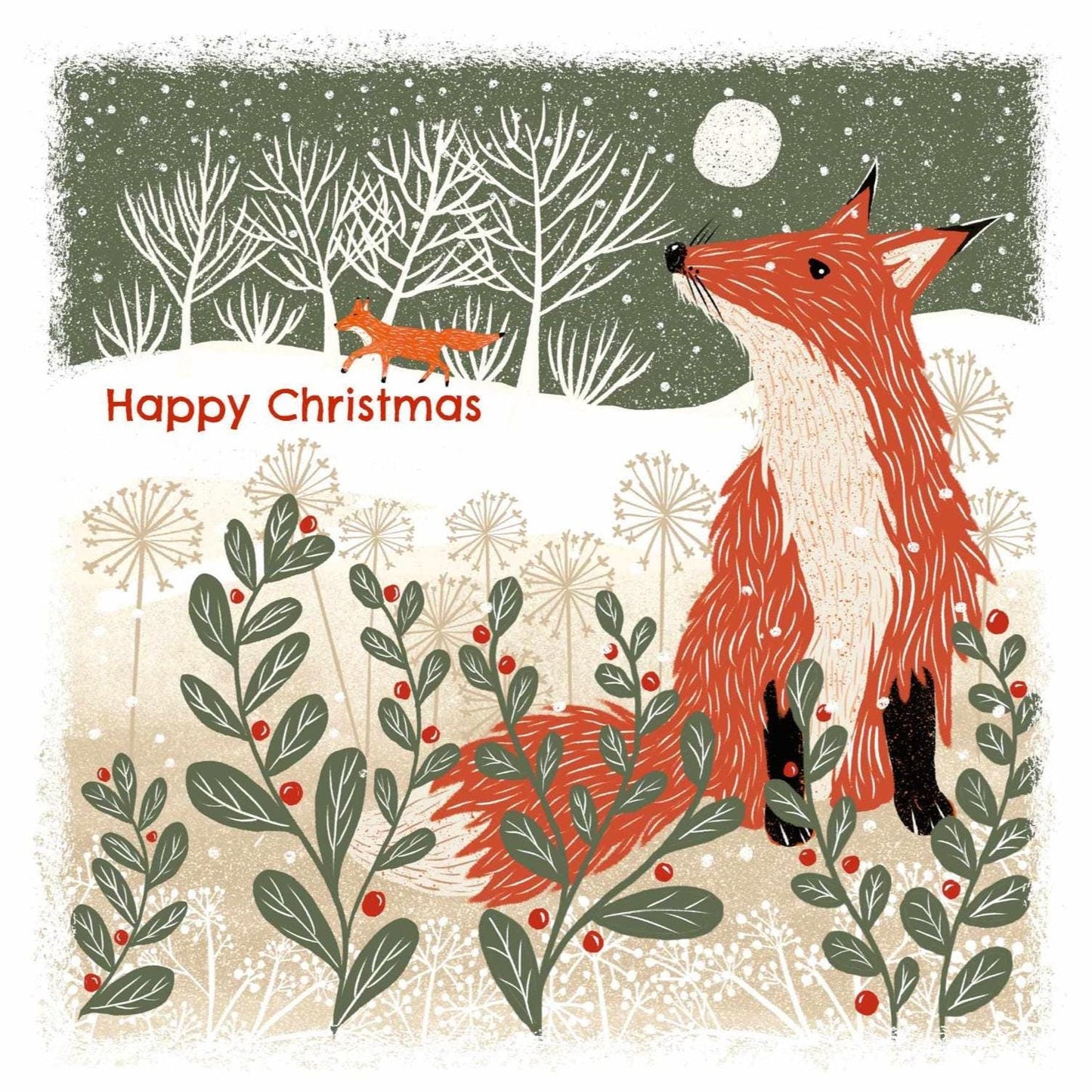 Winter Fox - Screen Print Christmas Card, Linocut Card. Can be personalised.