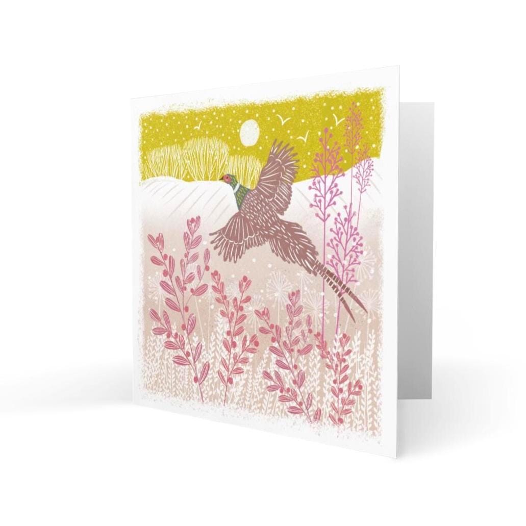 Golden Pheasant - Screen Print Style Christmas Card, Linocut Card. Can be personalised.