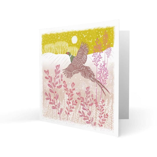 Golden Pheasant - Screen Print Style Christmas Card, Linocut Card. Can be personalised.