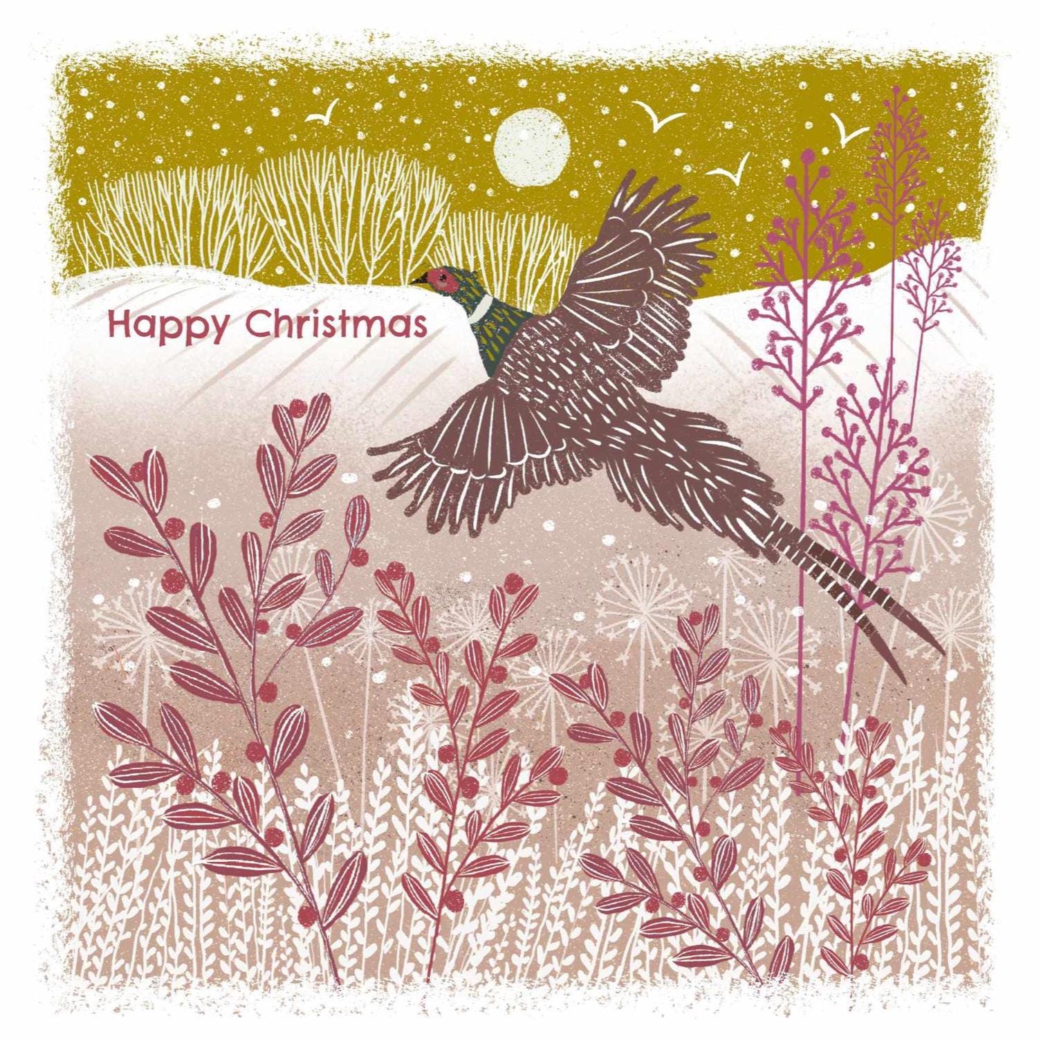Golden Pheasant - Screen Print Style Christmas Card, Linocut Card. Can be personalised.
