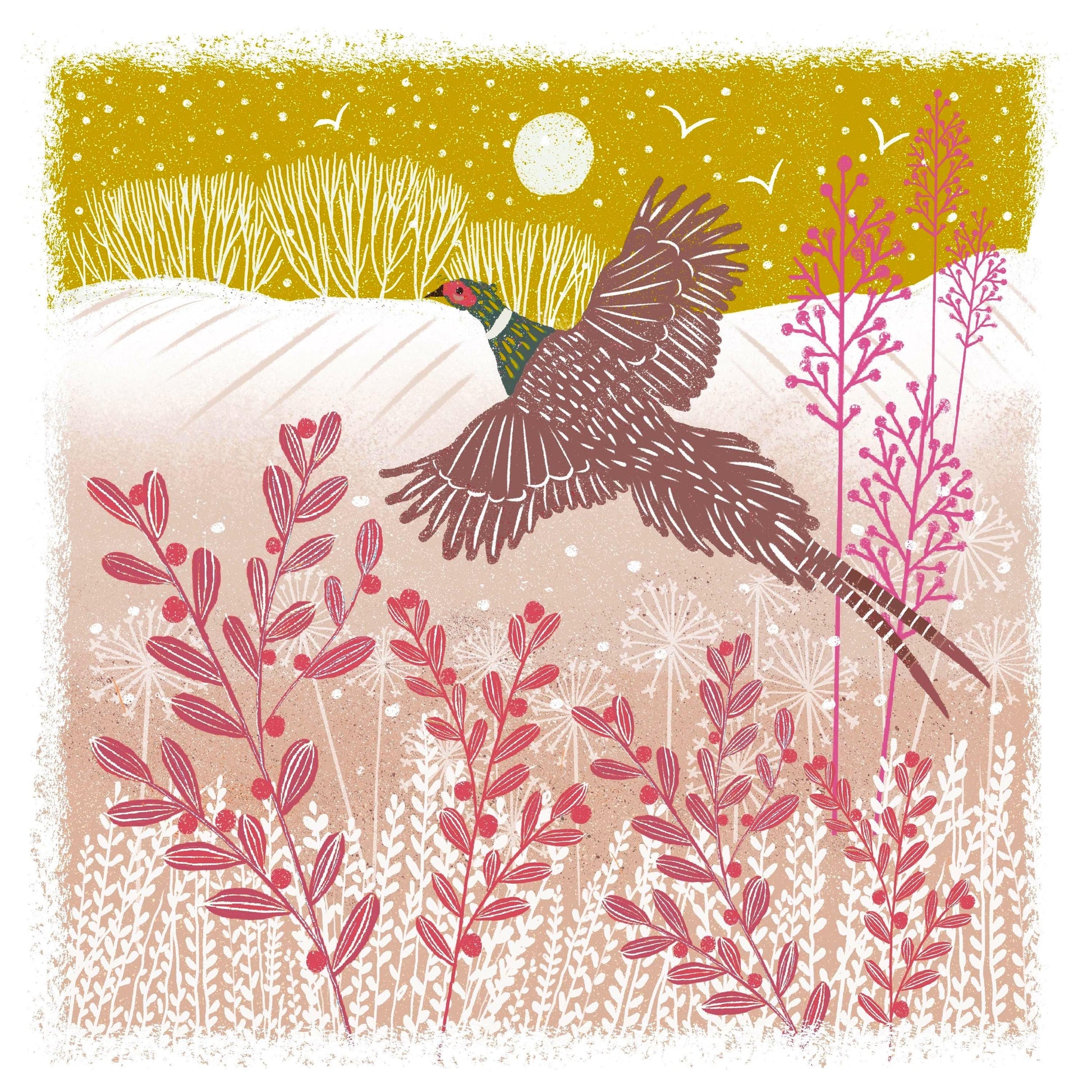 Golden Pheasant - Screen Print Style Christmas Card, Linocut Card. Can be personalised.