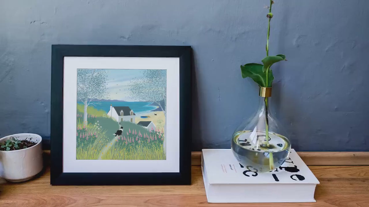 Border Collie Art Print: Cottage by the Sea, Signed Giclee