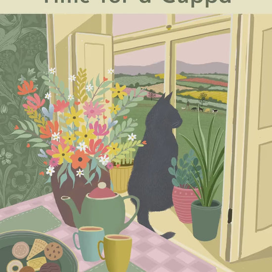 Cat in Window Art Print: Vintage Kitchen Scene, Gift for Cat Lovers